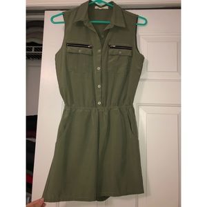 Army Green Utility Style Zipper Romper